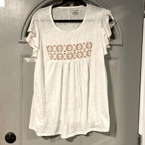 Lane Bryant flutter sleeve embroidered top.